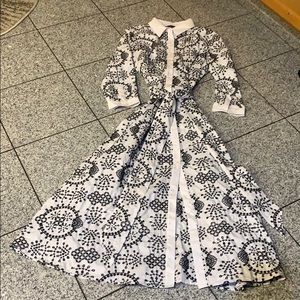 Zara Woman black and white embroidered shirt dress